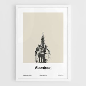 Impression de maison de ville d&#39;Aberdeen, affiche d&#39;Aberdeen, Aberdeen voyage en Écosse, Aberdeen Royaume-Uni photo art mural minimaliste impression de ville personnalisée