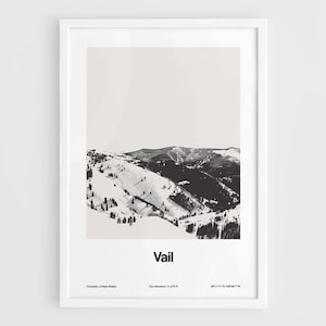 Vail Druck, Vail Colorado Berge Skyline Poster, Vail CO Winter Stadt Schwarz Weiß Vail Mountain Wand Kunst Minimalistischer Custom Stadt Druck