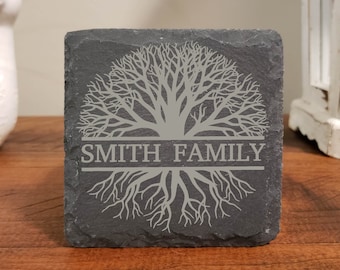 Customizable Slate or Cork Coaster - Tree of Life Family Name - Set of 4