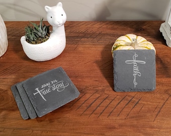 Christian Themed Slate Coasters - Set of 4 - Laser Engraved