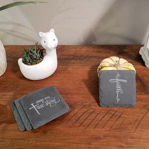 Christian Themed Slate Coasters - Set of 4 - Laser Engraved