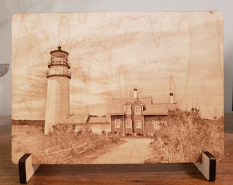 Highland Lighthouse - Cape Cod - Laser Engraved Wood Photo - Wooden Photo