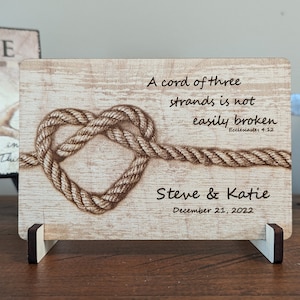 A Cord of Three - Ecclesiastes 4:12 - Wedding Gift - Personalized - Custom Laser Engraved - Anniversary