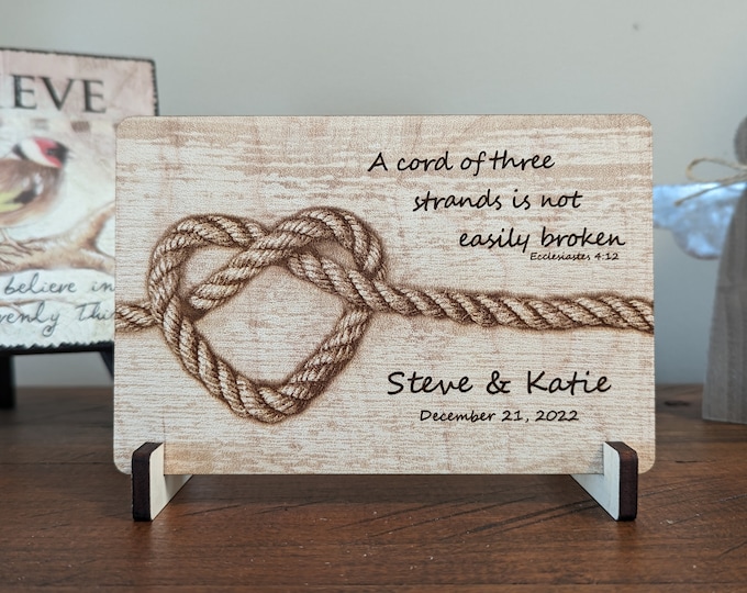 Featured listing image: A Cord of Three - Ecclesiastes 4:12 - Wedding Gift - Personalized - Custom Laser Engraved - Anniversary