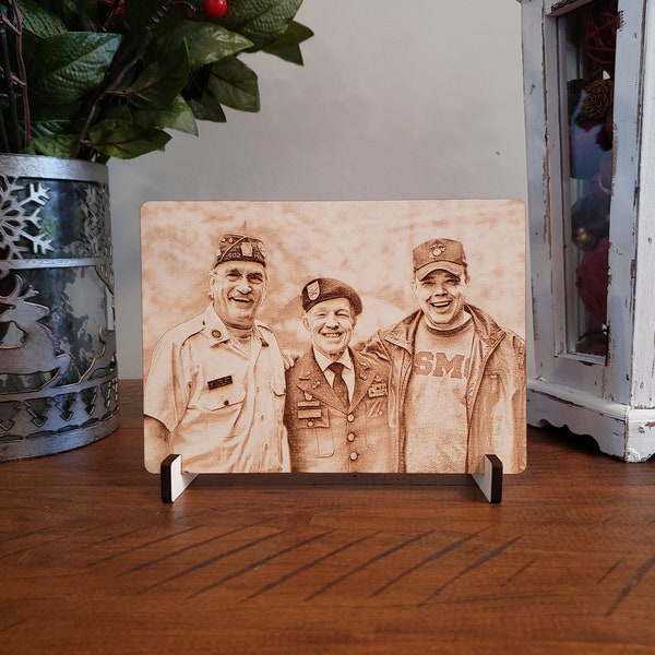 Laser Engraved Wood Photo - Wooden Photo - Family Photo - Pets - Holiday - Special Occasion