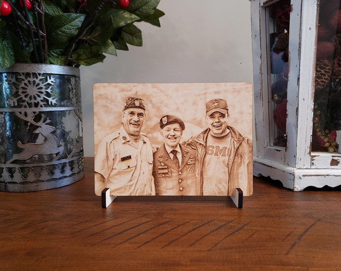 Featured listing image: Laser Engraved Wood Photo - Wooden Photo - Family Photo - Pets - Holiday - Special Occasion