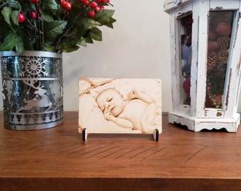 Baby Announcement - Laser Engraved Wood Photo - Wooden Photo