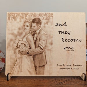 Custom Laser Engraved Photo with Genesis 2:24 - And They Become One - Wedding Gift - Personalized - Anniversary Gift