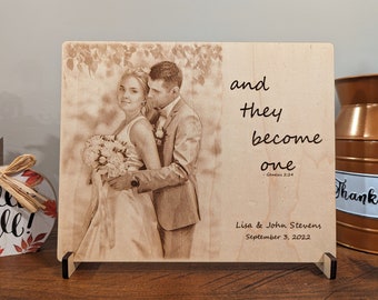 Custom Laser Engraved Photo with Genesis 2:24 - And They Become One - Wedding Gift - Personalized - Anniversary Gift