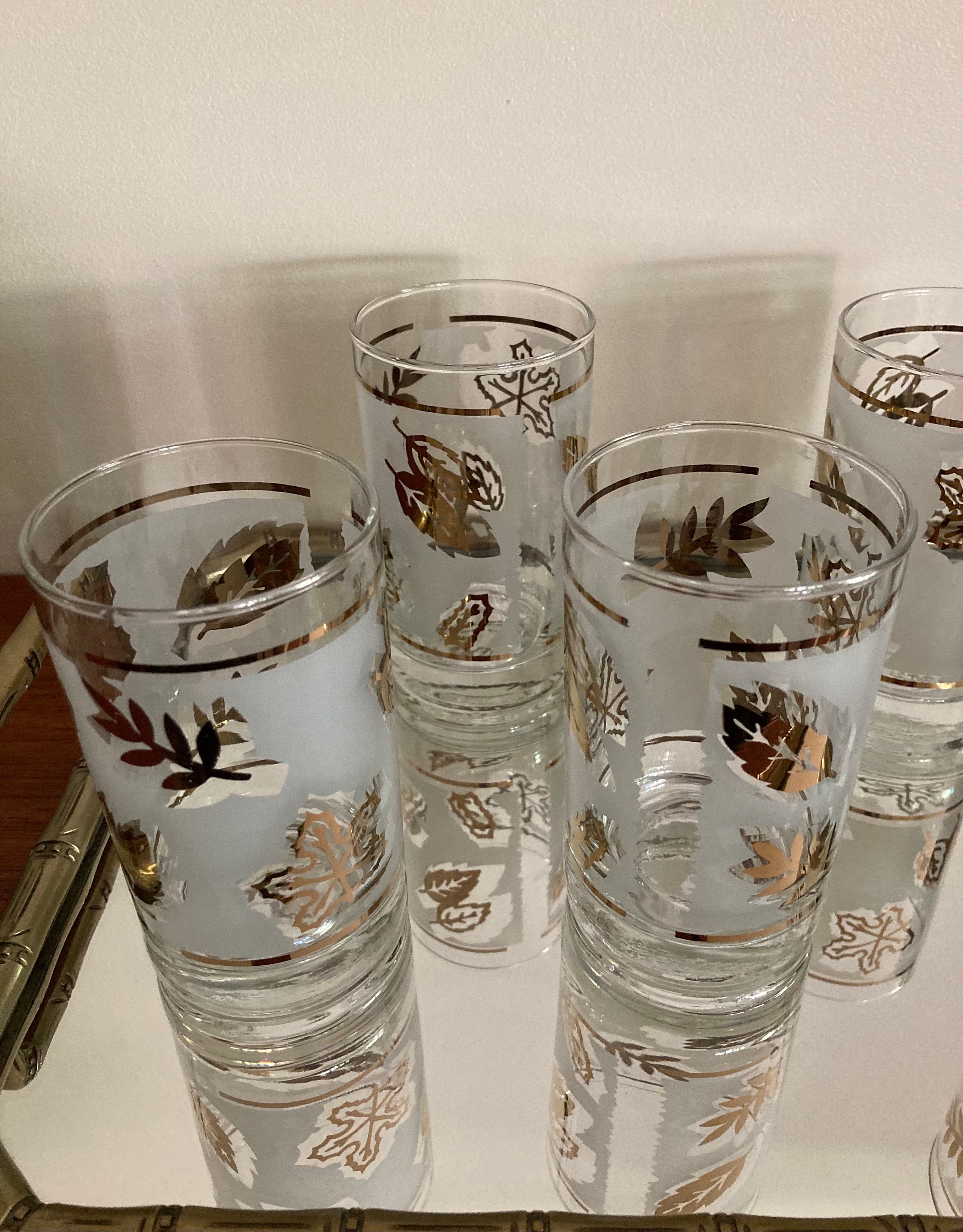 Vintage Frosted, Gold Leaf Glassware, Crown Corning Ware, Iced Tea