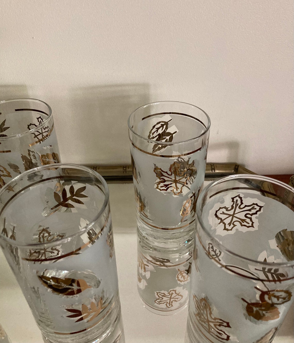 Vintage Frosted Gold Leaf Glassware Crown Corning Ware Iced Etsy