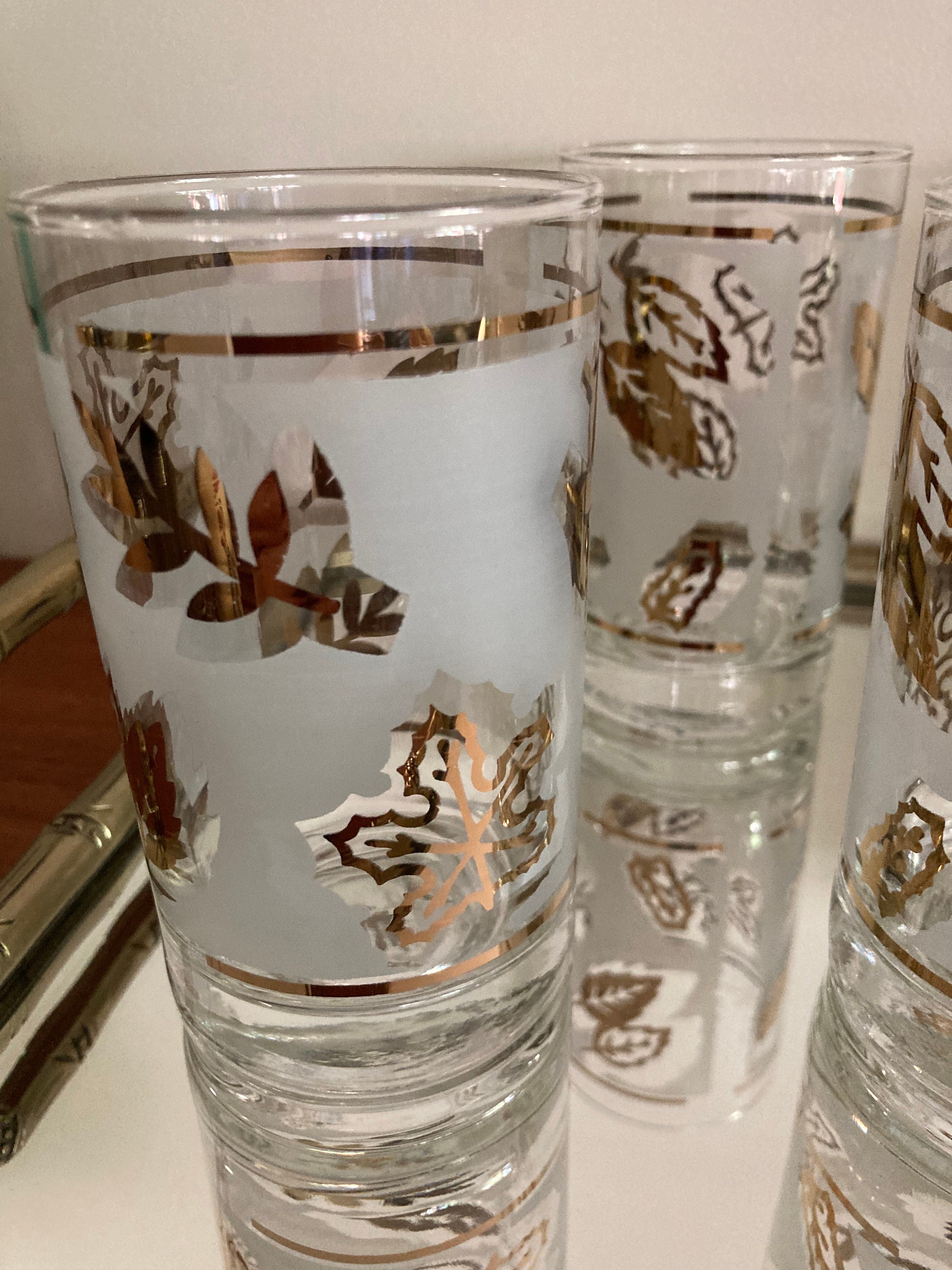 Vintage Frosted Gold Leaf Glassware Crown Corning Ware Iced Etsy