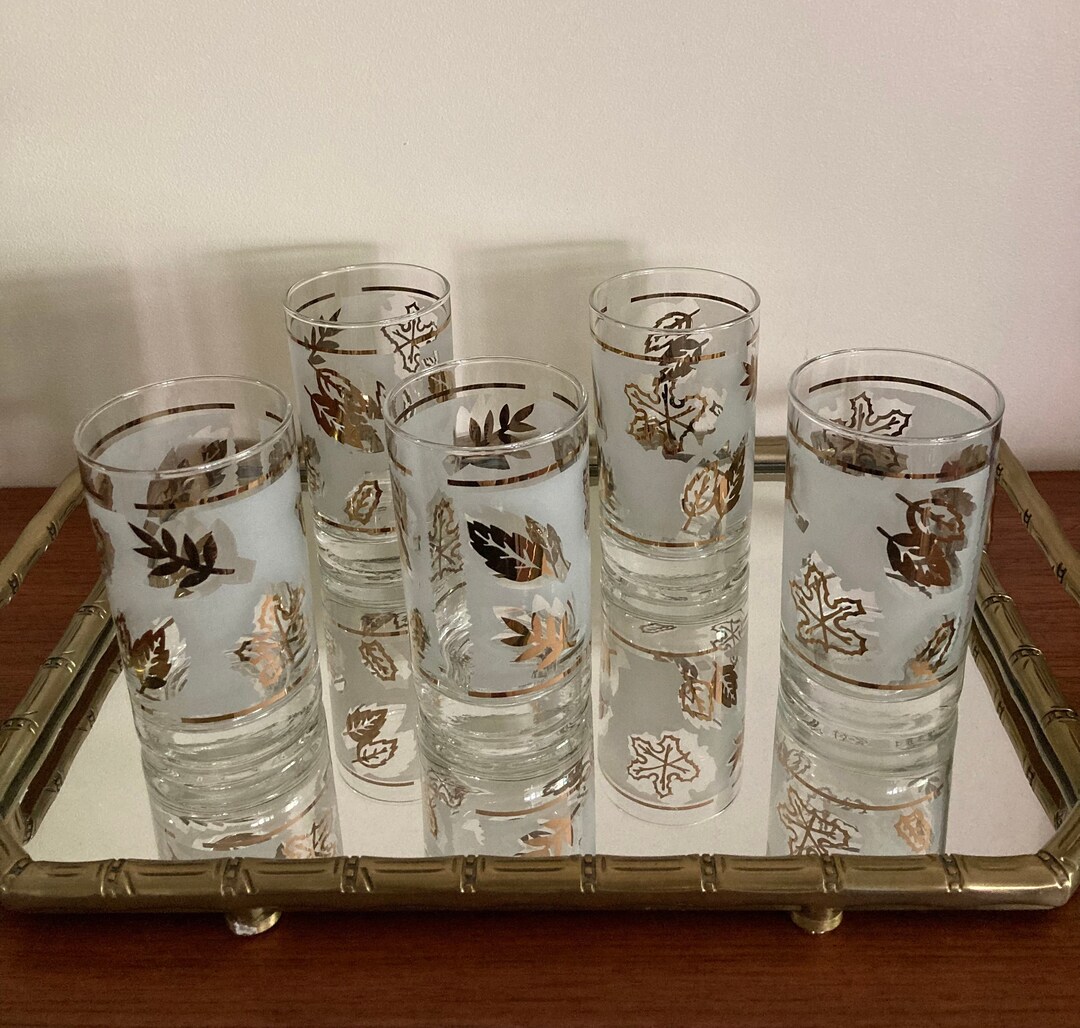 Vintage Frosted, Gold Leaf Glassware, Crown Corning Ware, Iced Tea