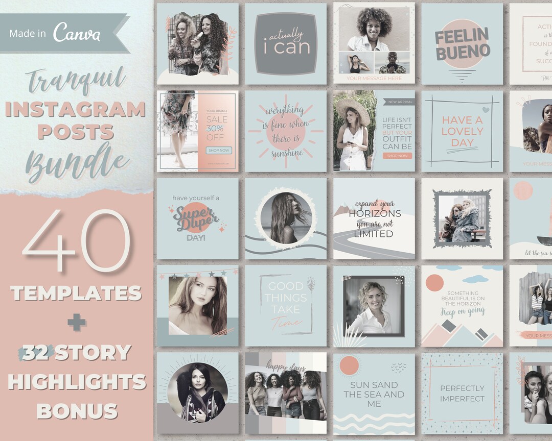 40 Instagram Post Templates for Canva Tranquil Instagram - Etsy