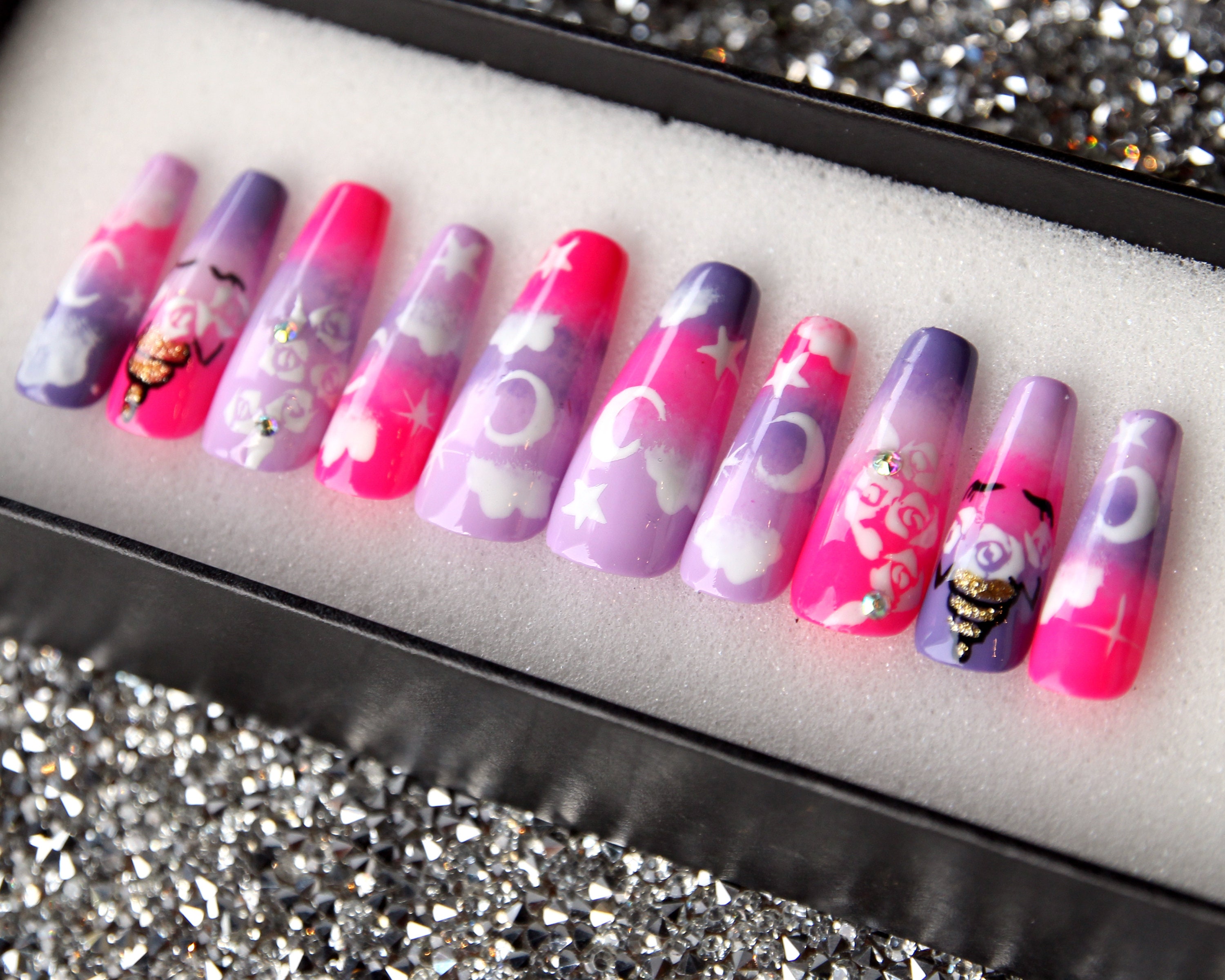 Marshmallow World Press On Nails Coffin Cloud Fake Nails Etsy