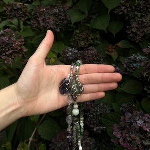 Silver Wire Wrapped Labradorite Pendant Necklace - Wire Wrapped Crystal Necklace - Boho Beaded Crystal Necklace