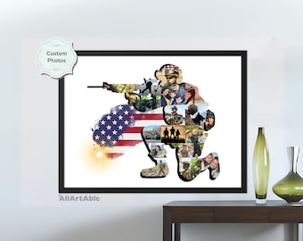 Custom Military Soldier Photo Collage - Personalized Veterans Gift for Birthdays and Special Occasions - Unique Artwork (AB24)
