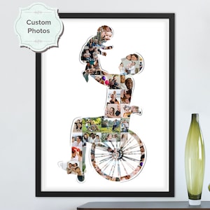 Wheelchair Father Photo Collage, Wheelchair Dad Gift, Gift For Him, Boyfriend Gift, Wheelchair Father Birthday Gift