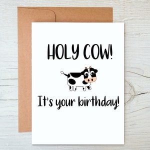 Sainte vache, c'est ton anniversaire ! carte, Carte d'anniversaire pour les enfants ou pour quelqu'un qui aime les vaches, Conception de vache de dessin animé mignonne, Blague d'anniversaire de petit garçon