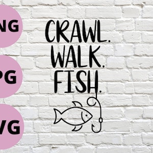 Krabbelgang Fisch PNG, SVG und JPG, Baby-Shirt-Design, Sublimationsdesign, Süßes Angeln Design für Säuglingskleidung, Bodysuit-Design, niedliches Baby
