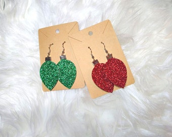 Christmas light earrings, Christmas bulb, Statement earring, Glitter Faux leather and HTV, Red & Green earrings, Stocking stuffer, Cute