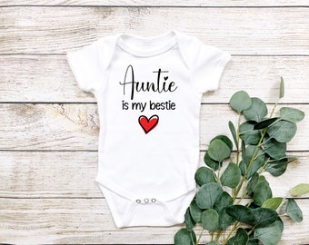 Auntie is my bestie baby bodysuit, Funny auntie baby shirt, Baby shower gift, Humorous baby clothes, Funny aunt gift surprise,  neutral