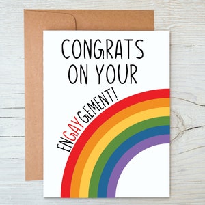 Félicitations pour votre carte de fiançailles, carte de fiançailles pour couples de même sexe, carte arc-en-ciel pour couple LGBT, carte de fiançailles douce et drôle, fier
