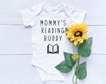 Mommy's reading buddy baby bodysuit, Newborn clothing, Cute bookworm baby, Book lover new mom, Sweet baby outfit, Book design, Cute outfit