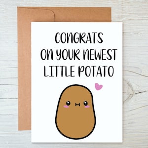 Félicitations pour votre nouvelle carte de bébé petite pomme de terre, carte de voeux de taille A2 pour un nouveau bébé, carte pour une nouvelle mère, jolie baby shower neutre en termes de genre