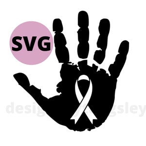 Cancer ribbon inside hand SVG, Stop cancer vector image for cutting machines, Simple child handprint cancer design, Simple ribbon design