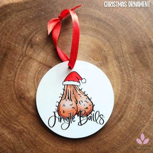 Jingle balls ornament, Christmas tree hanger, Stocking stuffer, Funny adult humor ornament, Hairy ball sack design, Gift for him or her gag