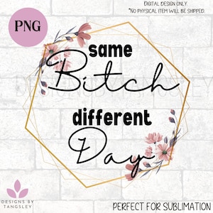 Dezelfde teef, andere dag, png | Grappig pittig citaat png voor sublimatie | Digitale download humor voor volwassenen | Sarcastisch shirtontwerpbestand | Bloemen