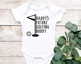Daddy's future golfing buddy baby bodysuit, Funny golf surprise for dad, New dad gift, Hilarious boy onesie, Golfing buddy body suit