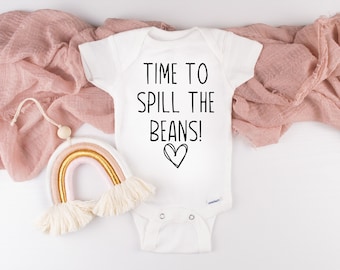 Time to spill the beans Bodysuits, Cute baby announcement, Infant and newborn clothing, Baby shirt adorable, cute baby pun outfit surprise