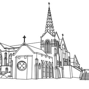 Venue Portrait Line Drawing Wedding Venue Custom Drawing Wedding Invitation Design Custom House Drawing Digital Building Outline Catholic