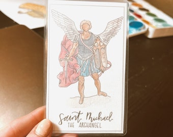 Saint Michael the Archangel Prayer Card, St. Michael watercolor art, Catholic prayer card, Catholic gifts, Catholic card, prayer card, art