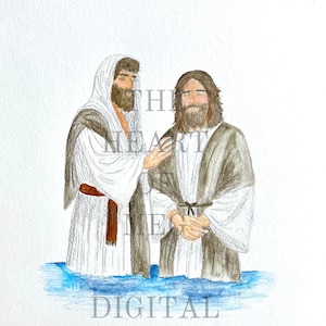 John the Baptist and Jesus Baptism Gift Christian Baptism Artwork Christening Gift Catholic Art Print Gift Nursery Decor Christian Painting