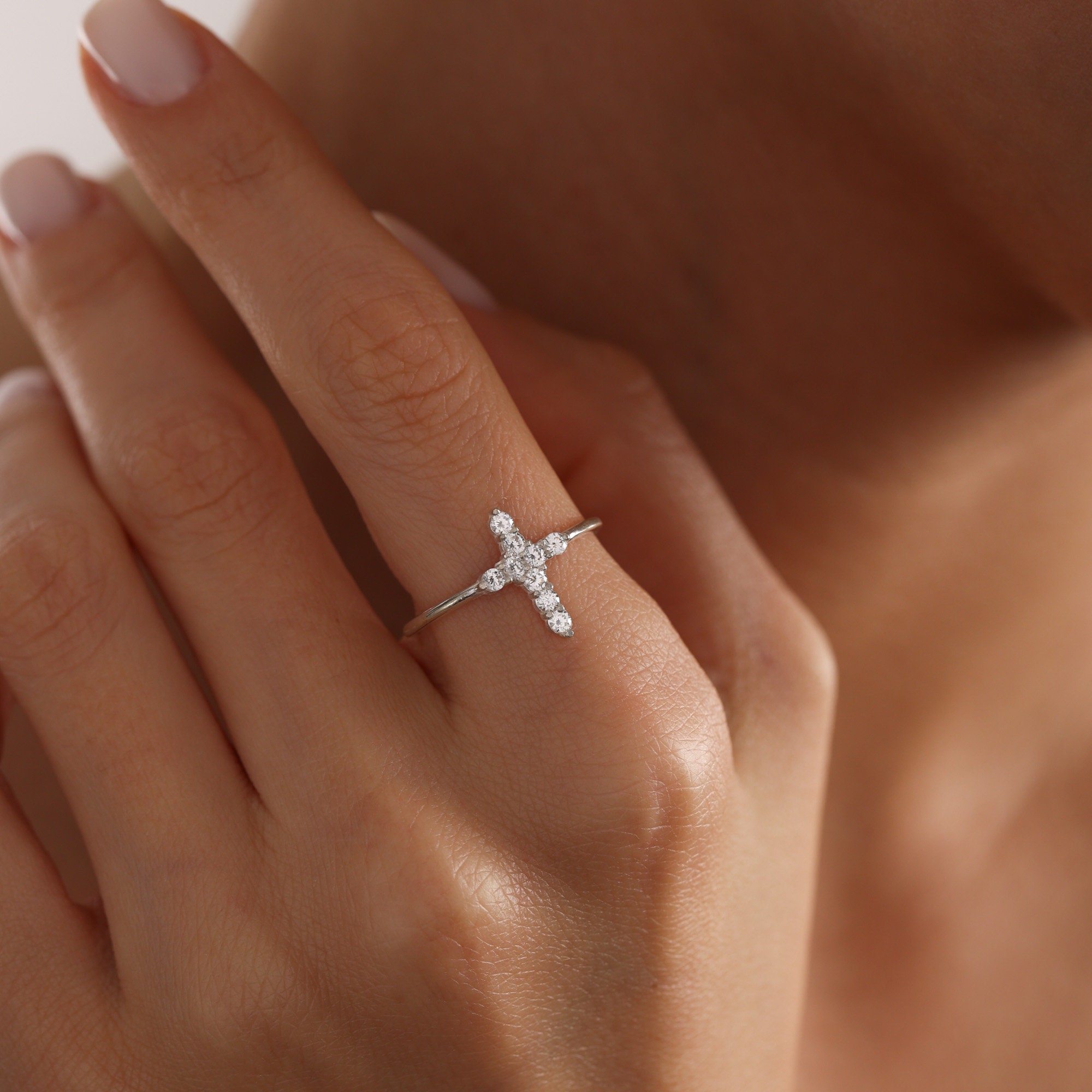 Minimal Cross Ring, Dainty Cross Ring, Gift of Christianity, Gift for ...