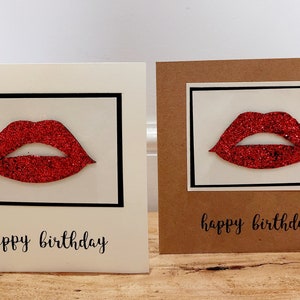 Lippen verjaardagskaart. Glitter lippen kaart. Rode lippen kaart. Lippen sleutelhanger