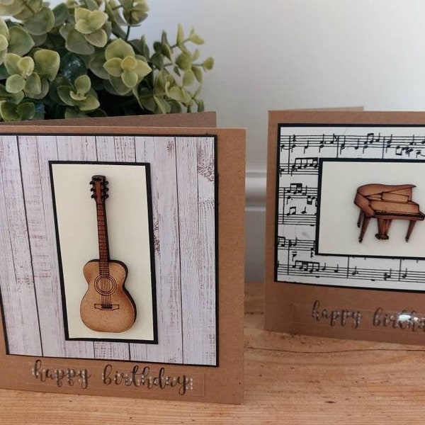 Braille music cards. Happy birthday braille card. Piano braille card. Guitar braille card. Handmade and unique. personalised