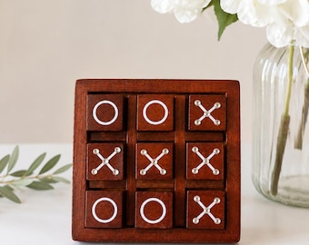 Juego de tres en raya en braille: Regalo táctil de madera hecho a mano