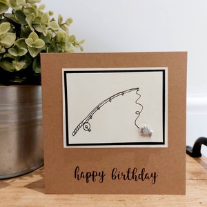 Carte d'anniversaire de pêche. Pêche Merci. Carte de félicitations de pêcheur. Fait main.