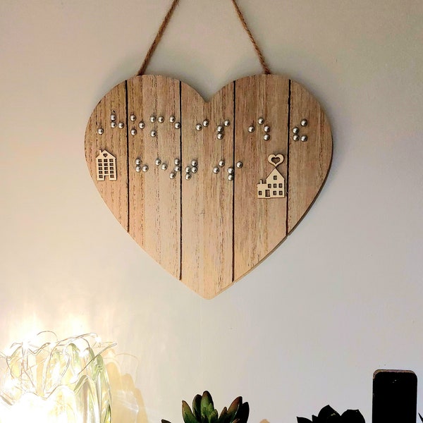Braille plaque. Home is where the heart is. Braille gift. Braille sign