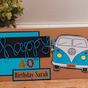 Handmade Camper Van Birthday Card. Personalised