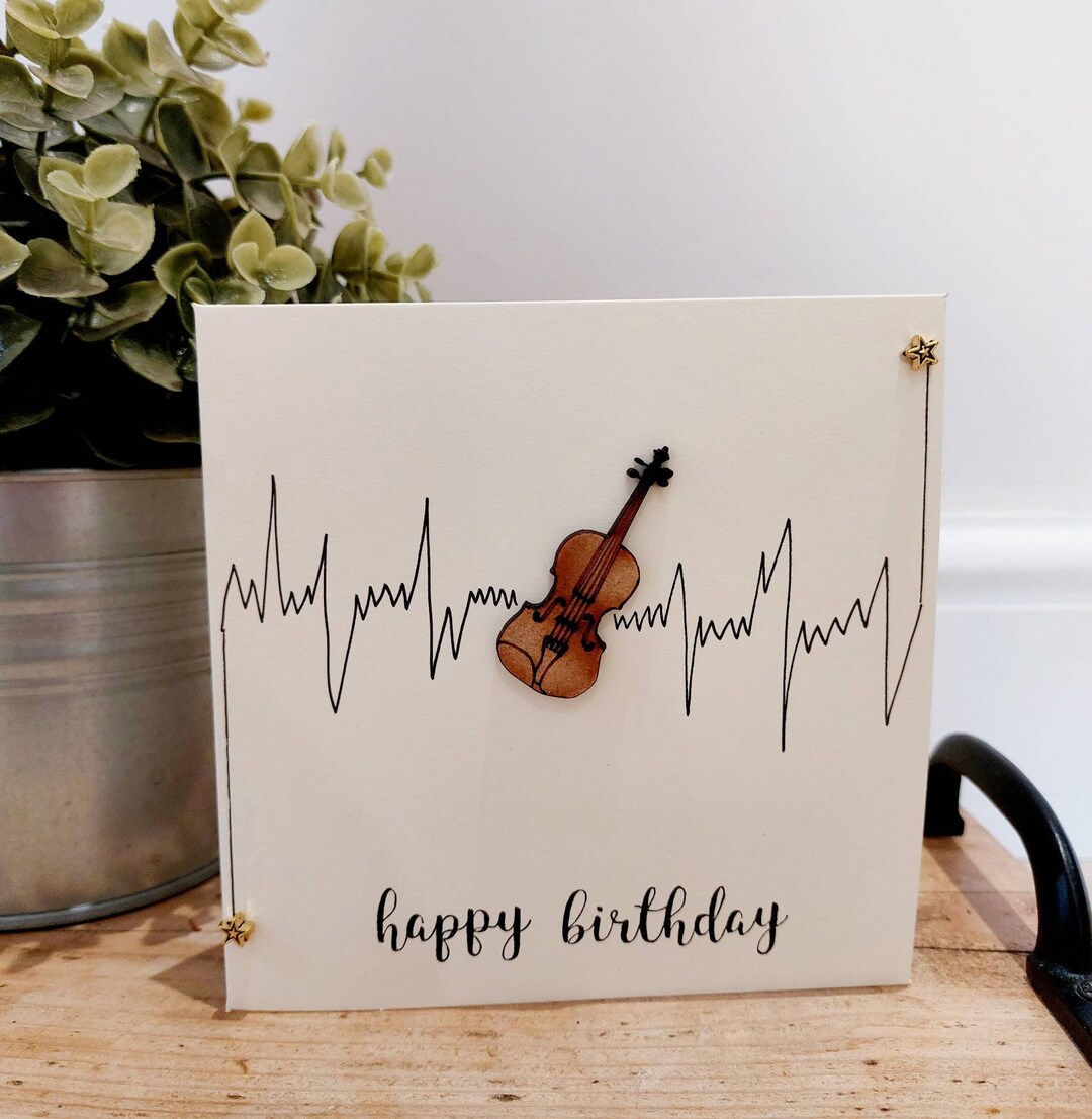 Violin Birthday Card. Handmade Etsy