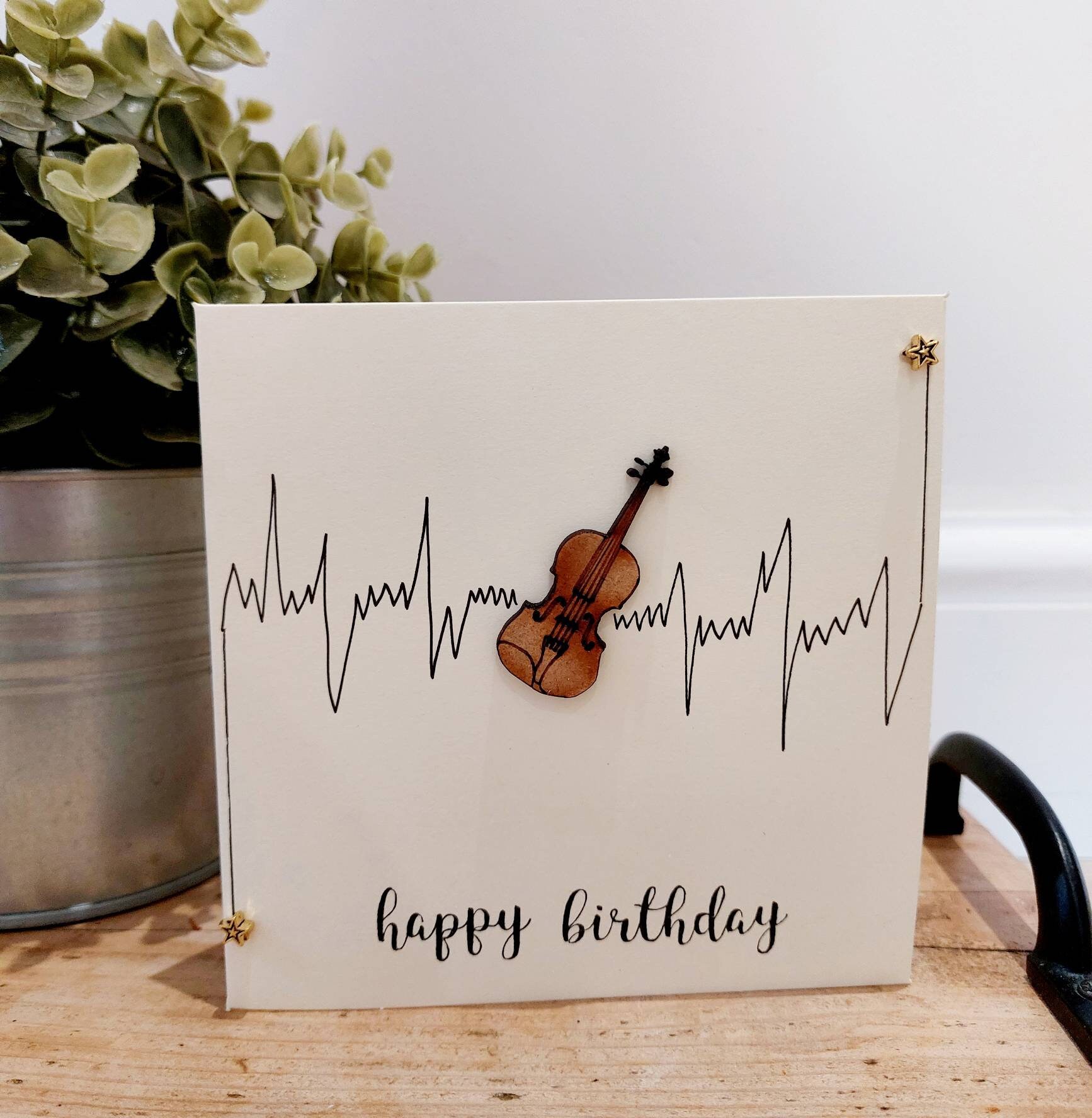 Violin Birthday Card. Handmade Etsy