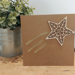 Vallende ster braillekaart. Verjaardagskaart in braille. Kaart voor slechtzienden. Sleutelhanger met braille-cadeauster
