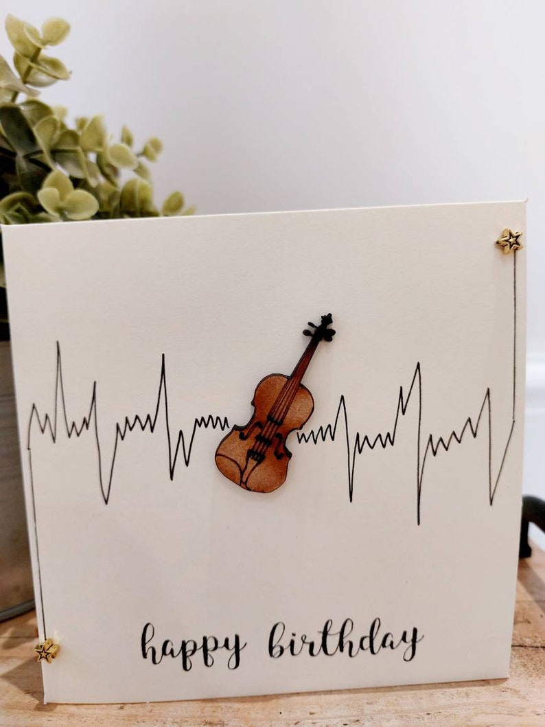 Violin birthday card. Handmade image 6