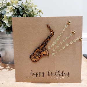 Saxophone Braille Geburtstagskarte. Jazz Geburtstagskarte. handgemachte Karte in Brailleschrift. Geschenkideen in Blindenschrift