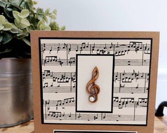 Music happy birthday card.  Treble clef. Handmade for him for her